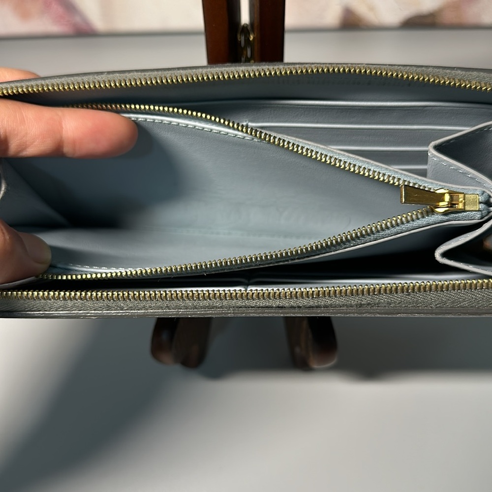 22 Celine Paris gray grained calfskin leather zip long continental wallet - Picture 7 of 8